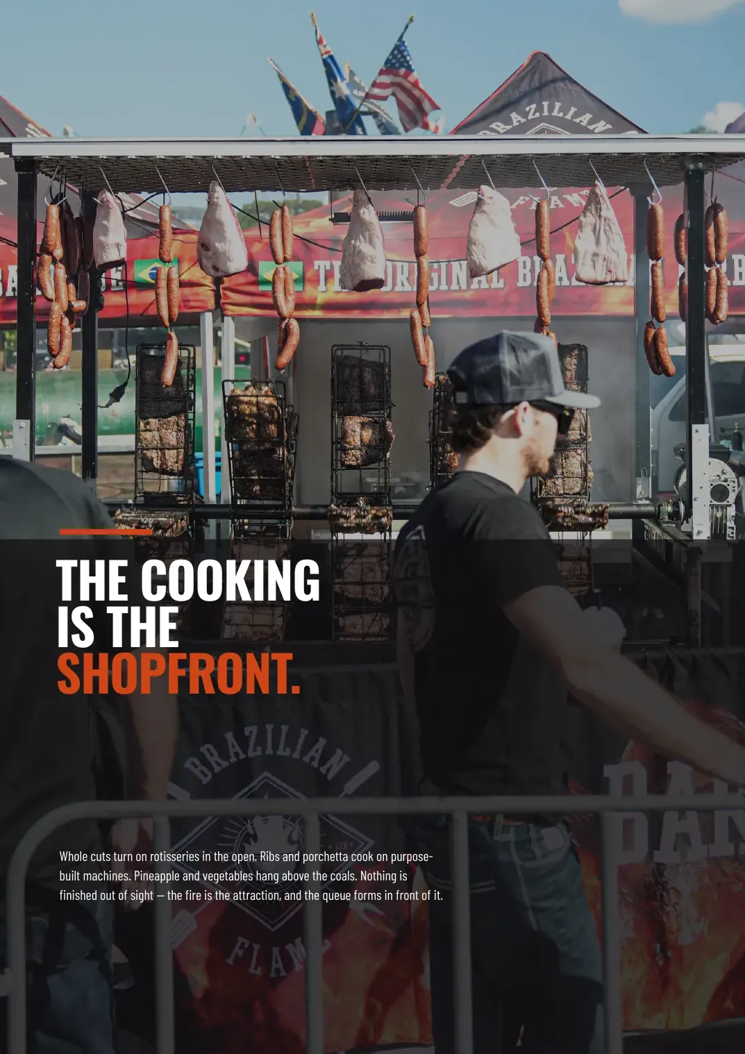 Proposal page reading The cooking is the shopfront, over a photo of the crew at the grill