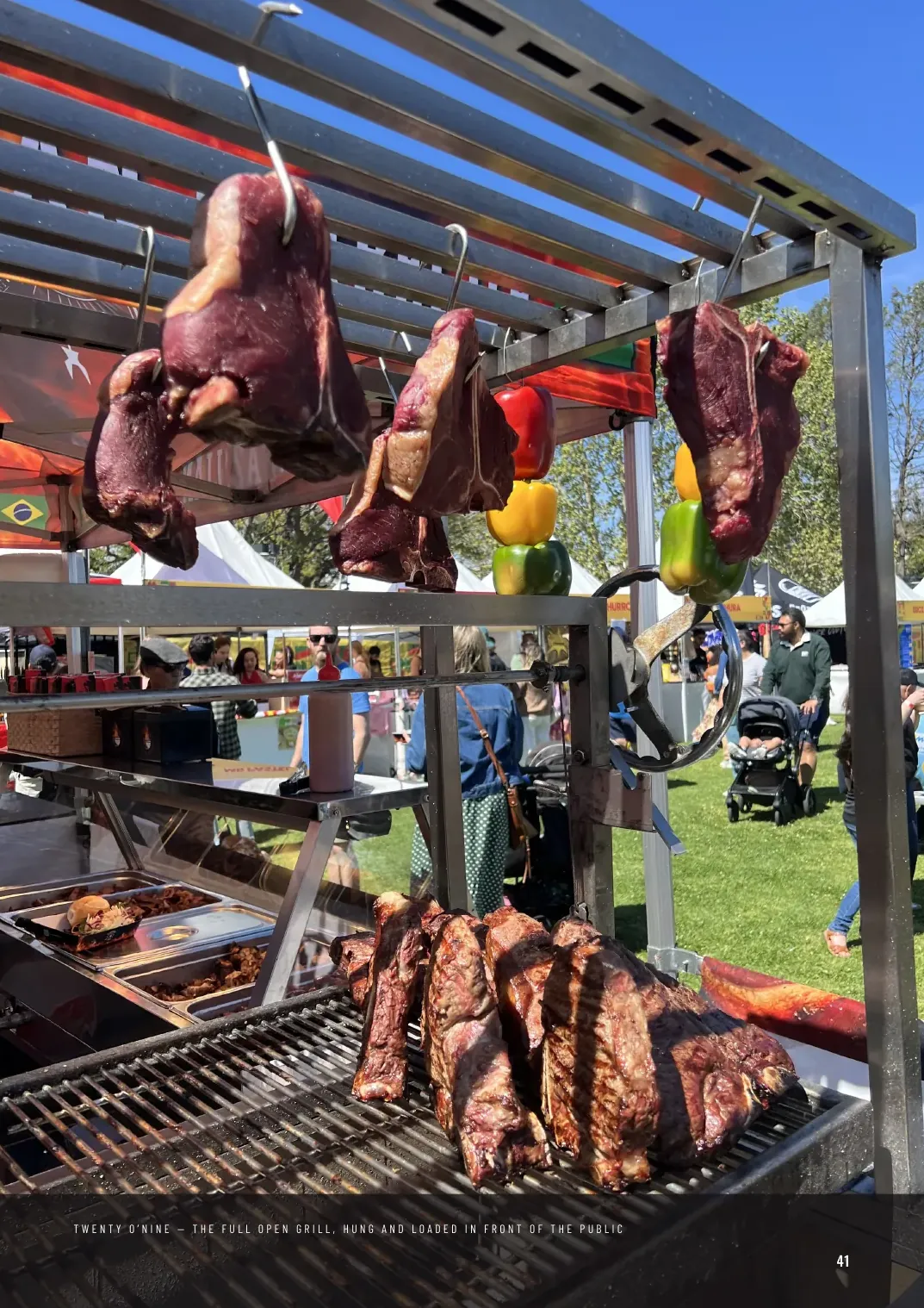 Proposal page showing the hanging cooking line loaded with meat