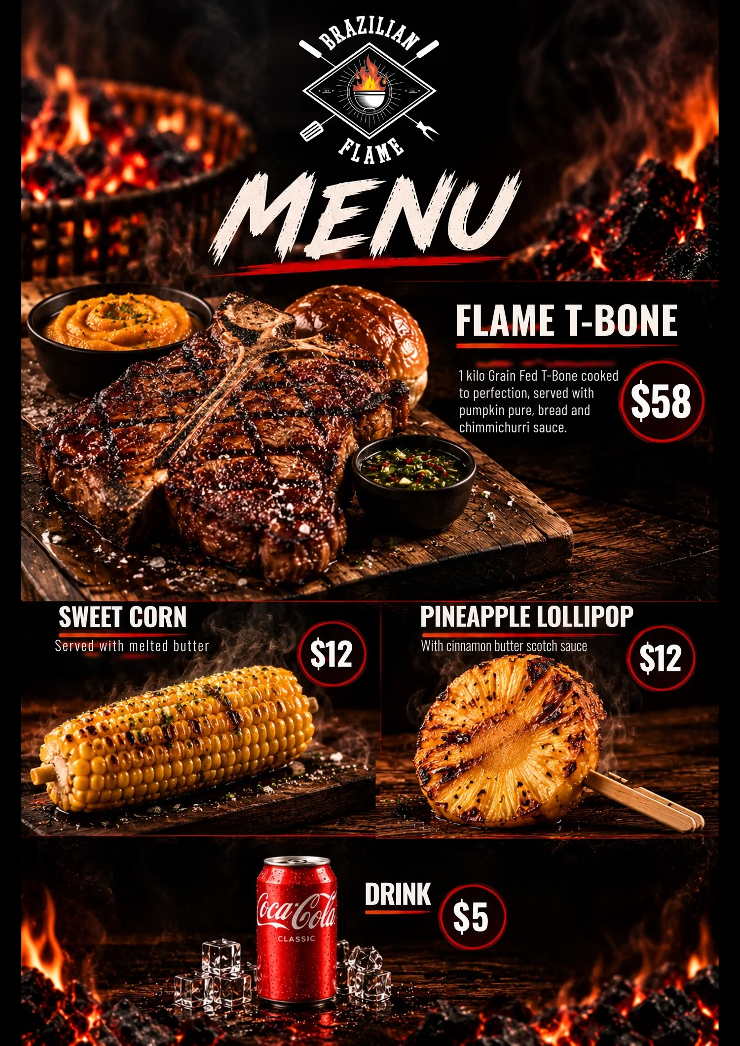 A0 menu board for the Flame T-Bone