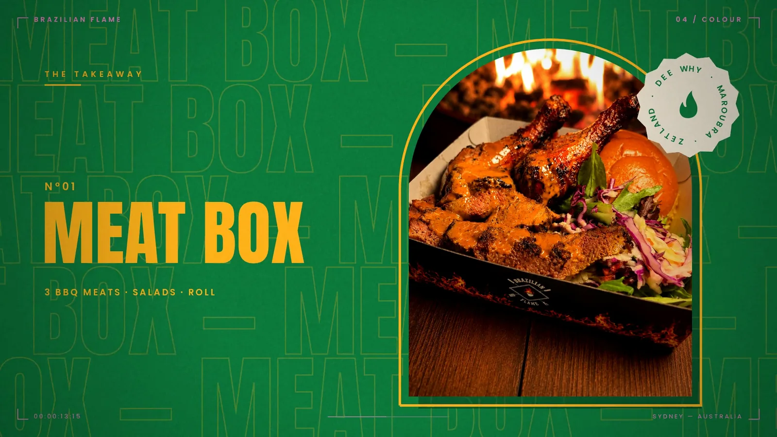 Animated menu card for the Meat Box from the Brazilian Flame brand film