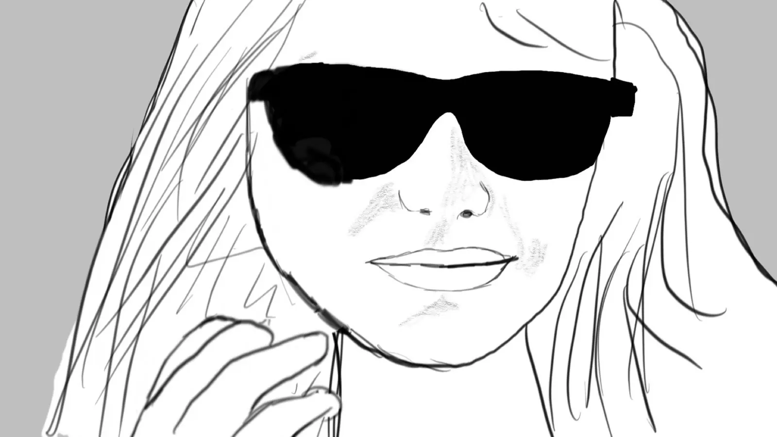 Hand-drawn animation frame of a woman in sunglasses