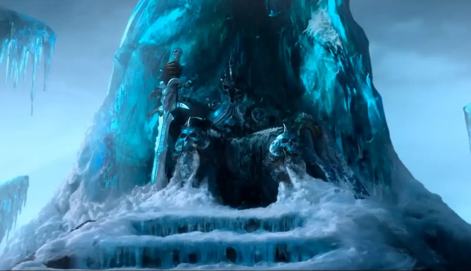 An icy fortress from a fantasy game cinematic